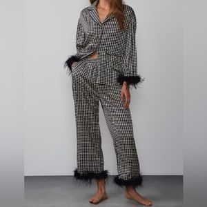 LENA Boutique Brand Houndstooth Feather Pajama Set